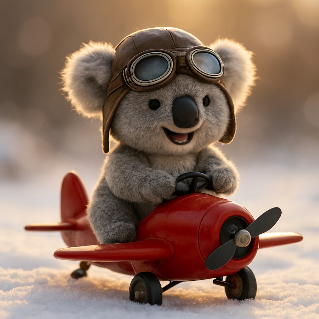 লাল প্রপেলার বিমানে আকাশে উড়ে যাচ্ছে কার্টুন-স্টাইলের পাইলট