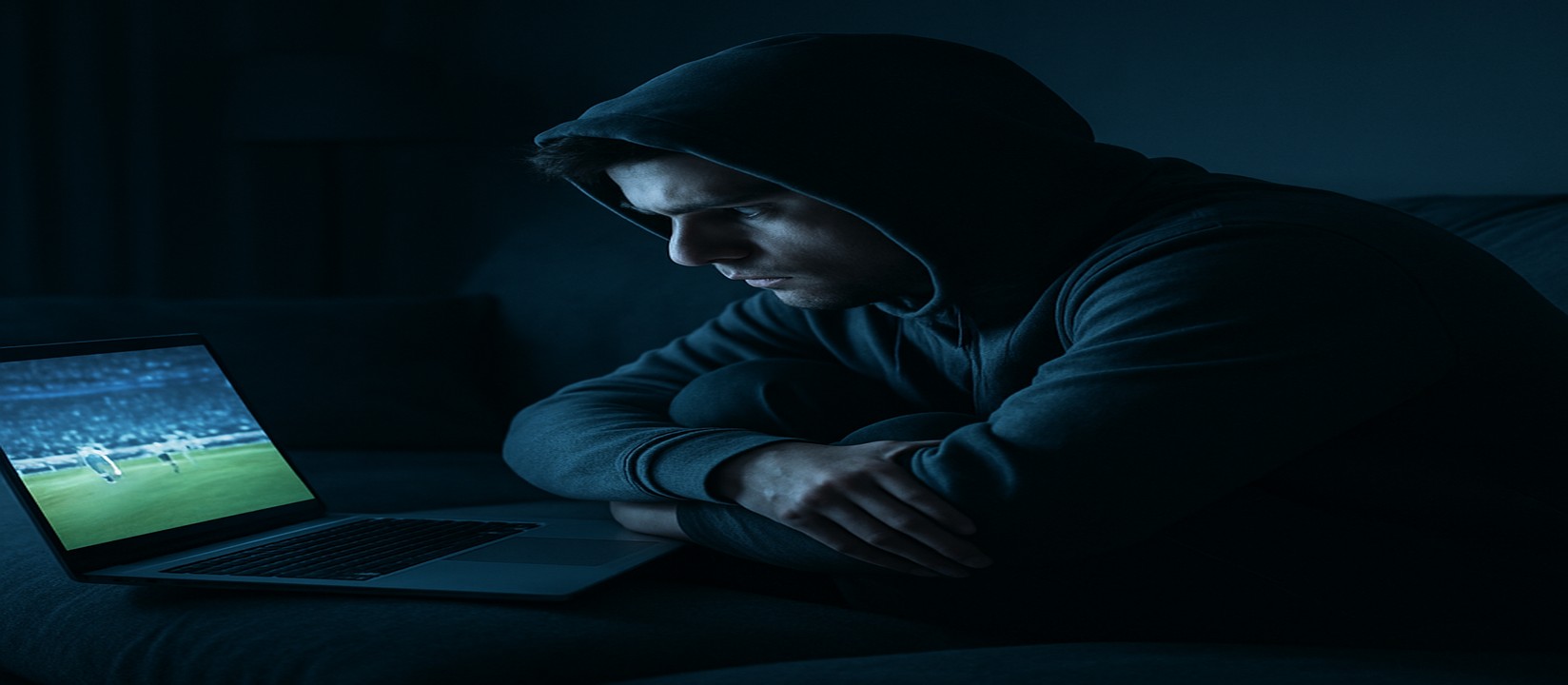 সোফায় আরাম করে বসে ল্যাপটপে গেম খেলার একজন ব্যবহারকারী